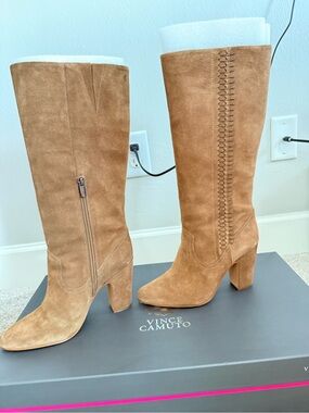 Vince Camuto Coranna Suede Knee High Boots Tree House Brown 8.5M + Box